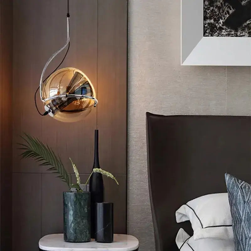 Amber Glass Chrome Chandelier