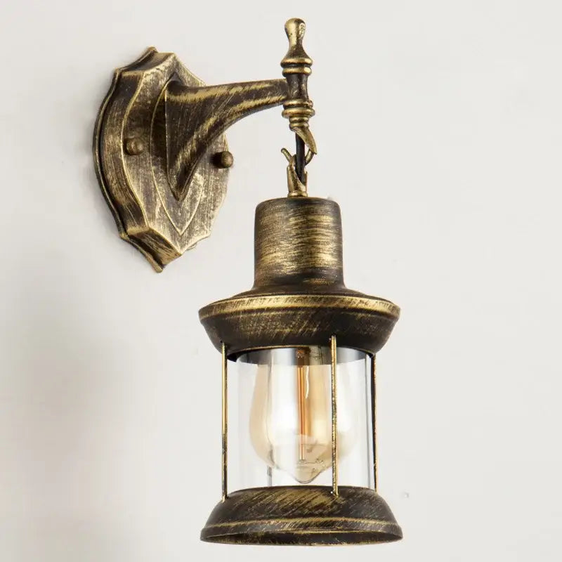Brass Glass Wall Sconce with Lantern Design