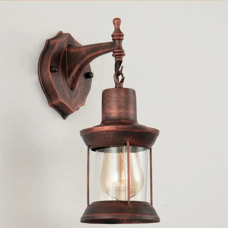 Brass Glass Wall Sconce with Lantern Design