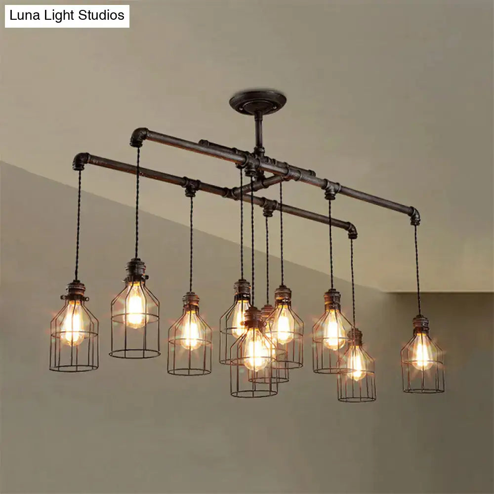 Bronze Water Pipe Ten-Light Pendant
