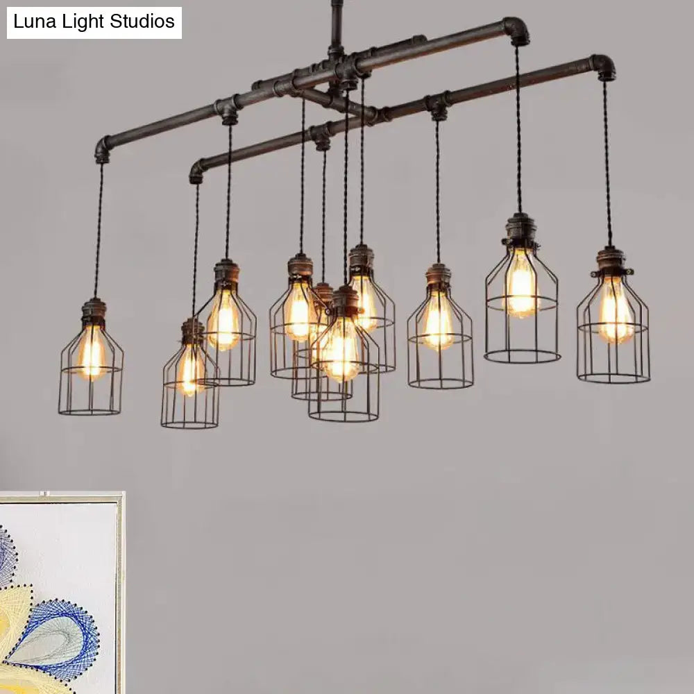 Bronze Water Pipe Ten-Light Pendant