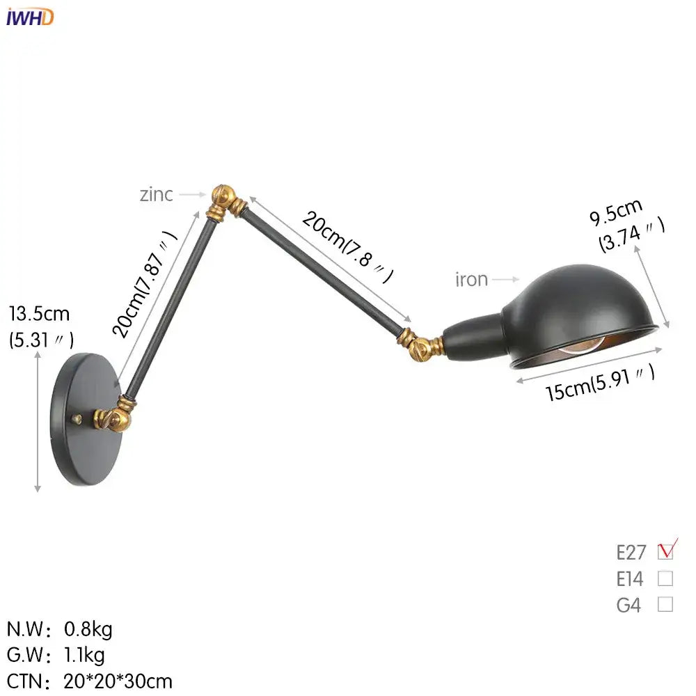 Black Adjustable Wall Sconce with Three Heads