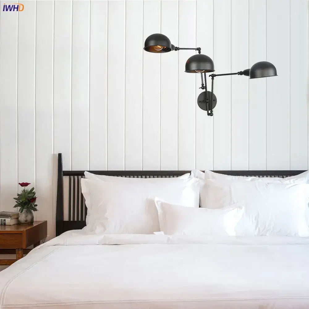 Black Adjustable Wall Sconce with Three Heads