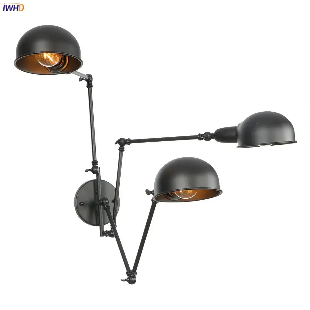 Black Adjustable Wall Sconce with Three Heads