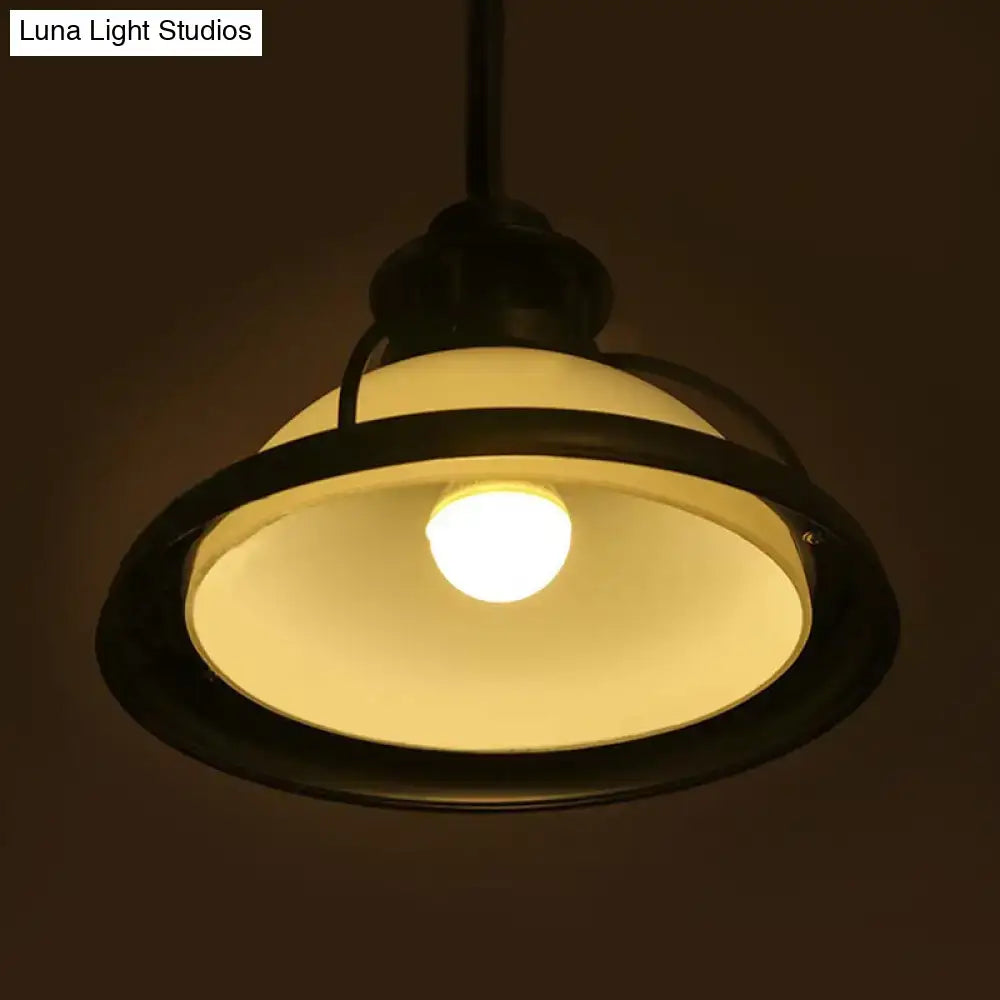Green White Glass Retro Industrial Pendant