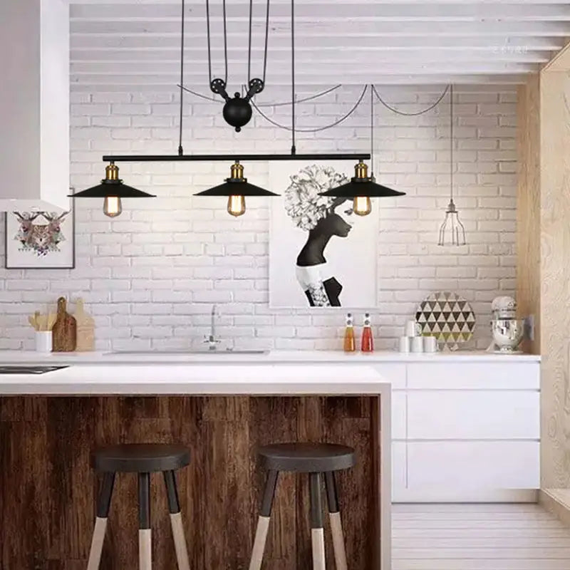 Black Pulley Pendant Light