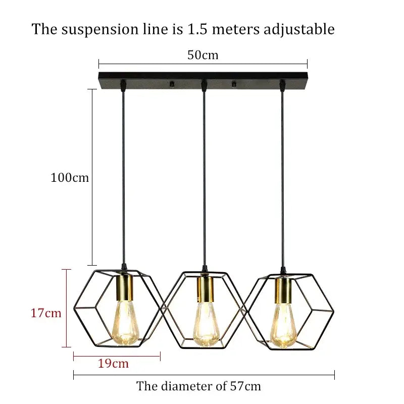 Brass Hexagonal Pendant Light with 3 or 5 Heads