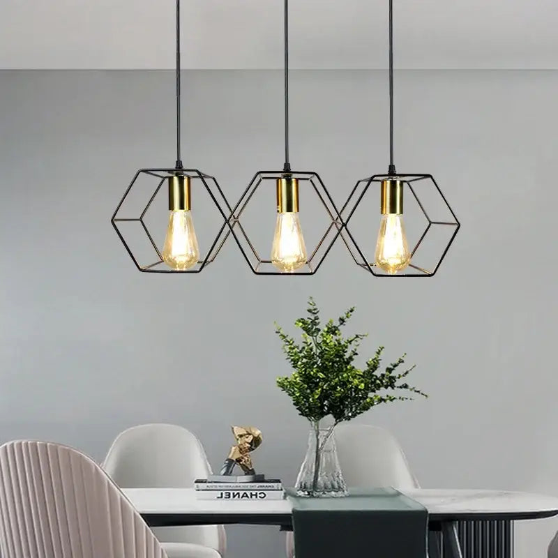 Brass Hexagonal Pendant Light with 3 or 5 Heads