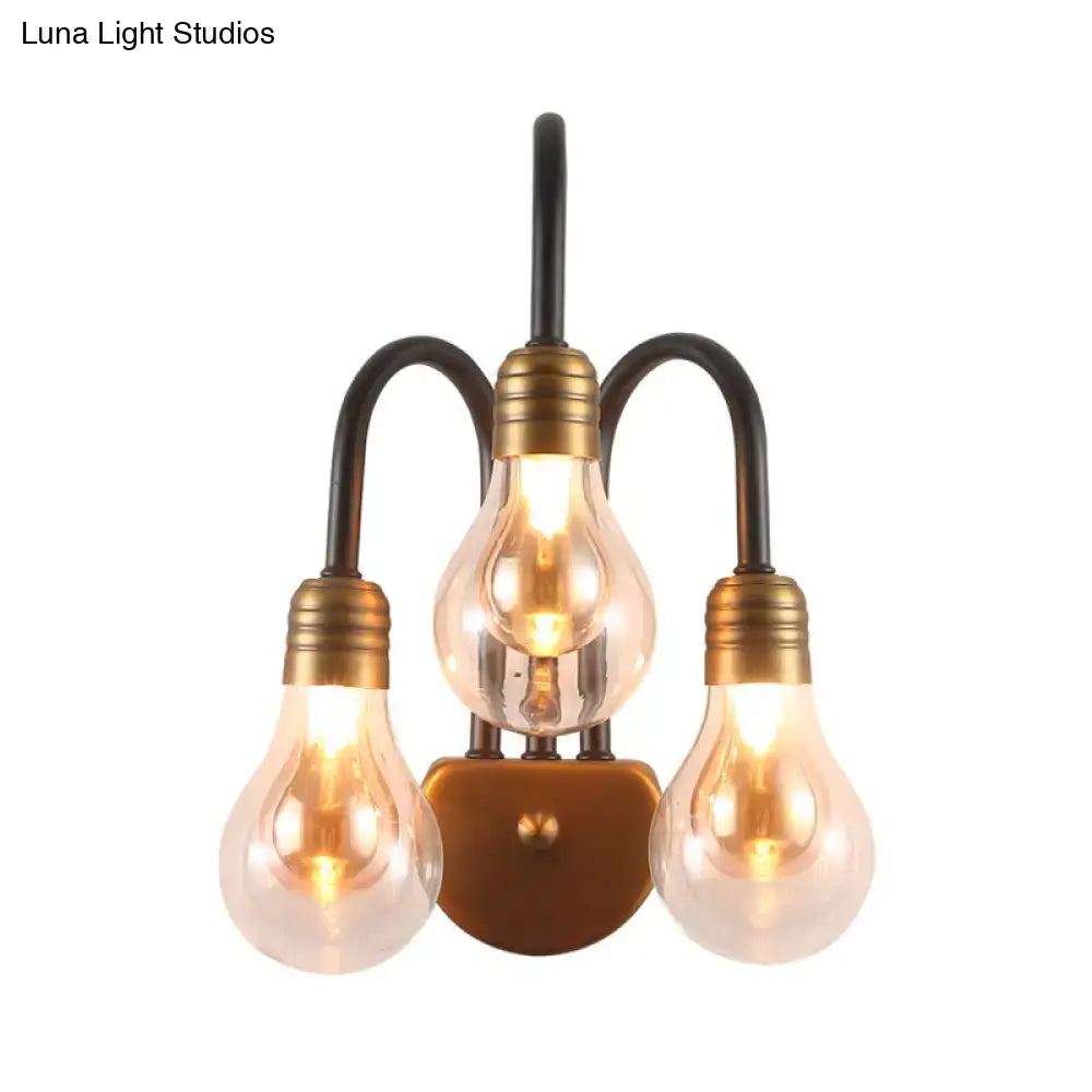 Brass Glass 3-Light Bedroom Wall Lamp