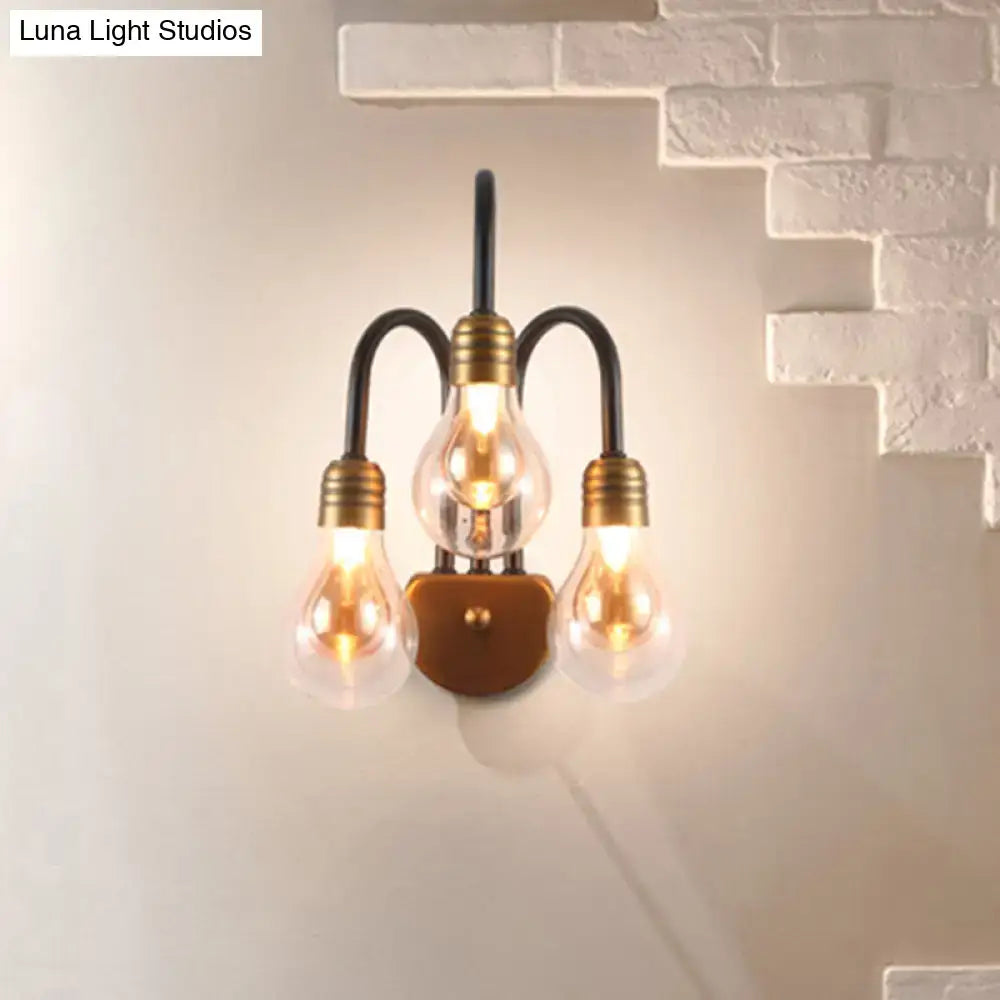 Brass Glass 3-Light Bedroom Wall Lamp