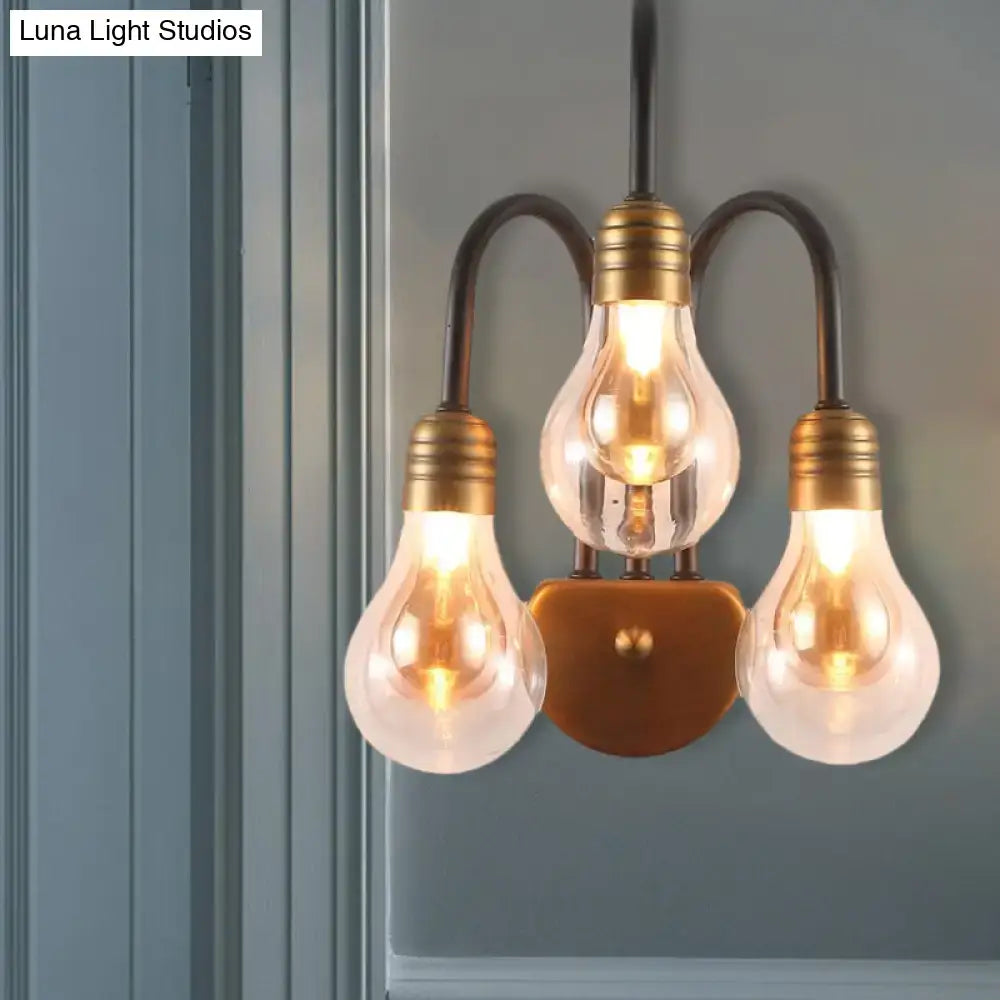 Brass Glass 3-Light Bedroom Wall Lamp