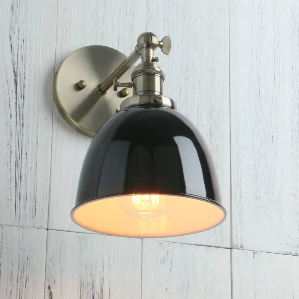 Black Adjustable Wall Sconce with Metal Lampshade