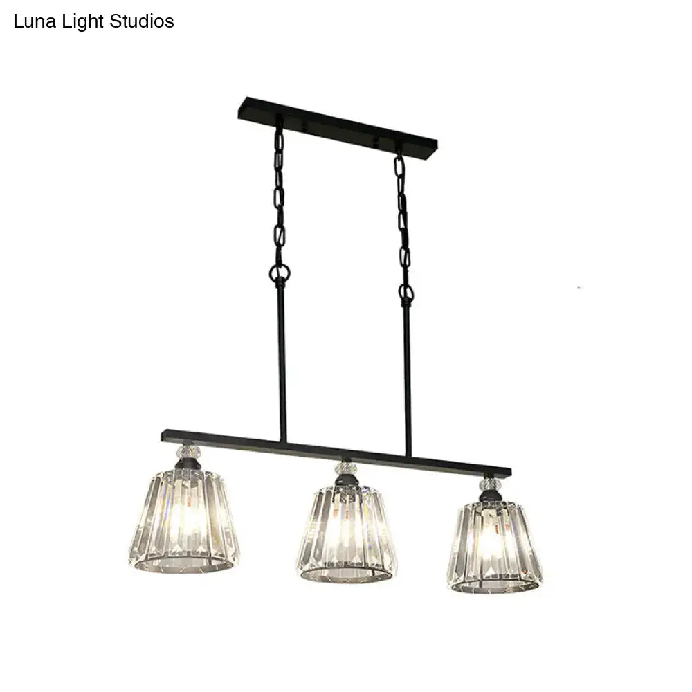 Black Crystal Industrial Cone Three-Light Pendant