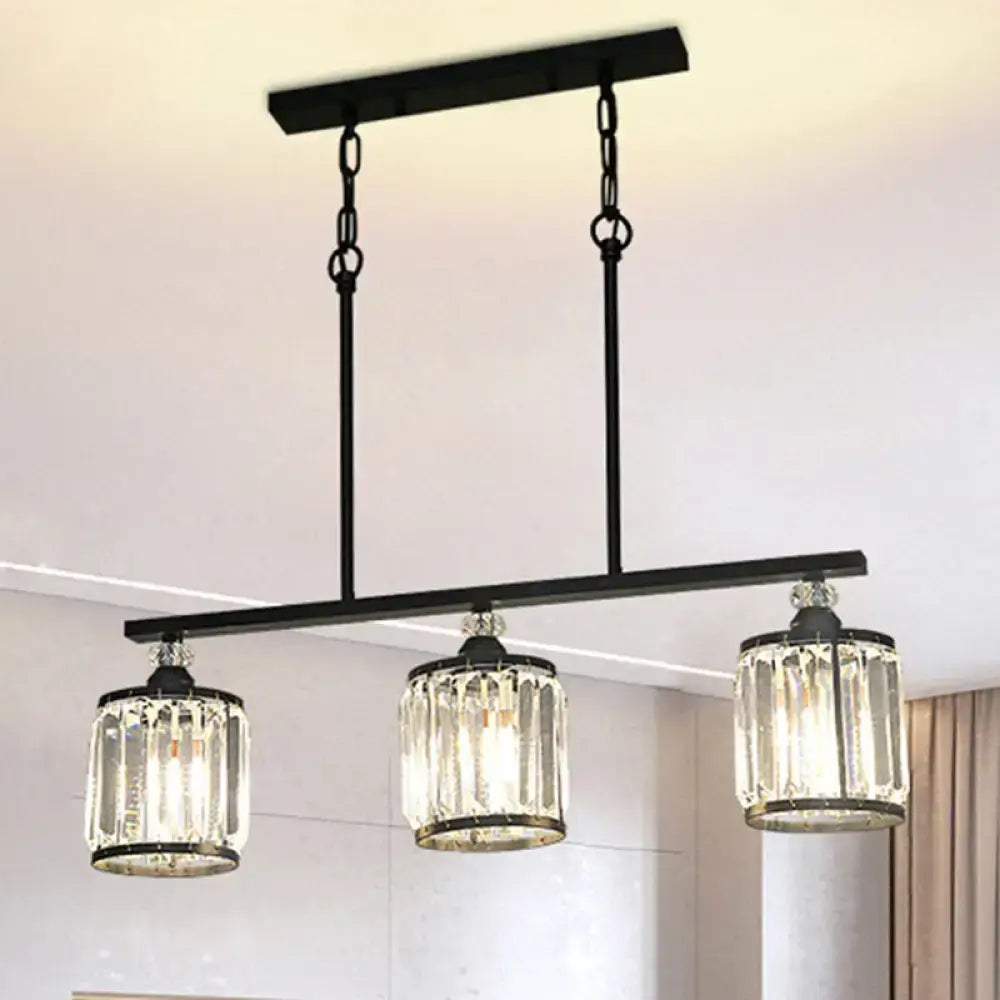 Black Crystal Industrial Cone Three-Light Pendant
