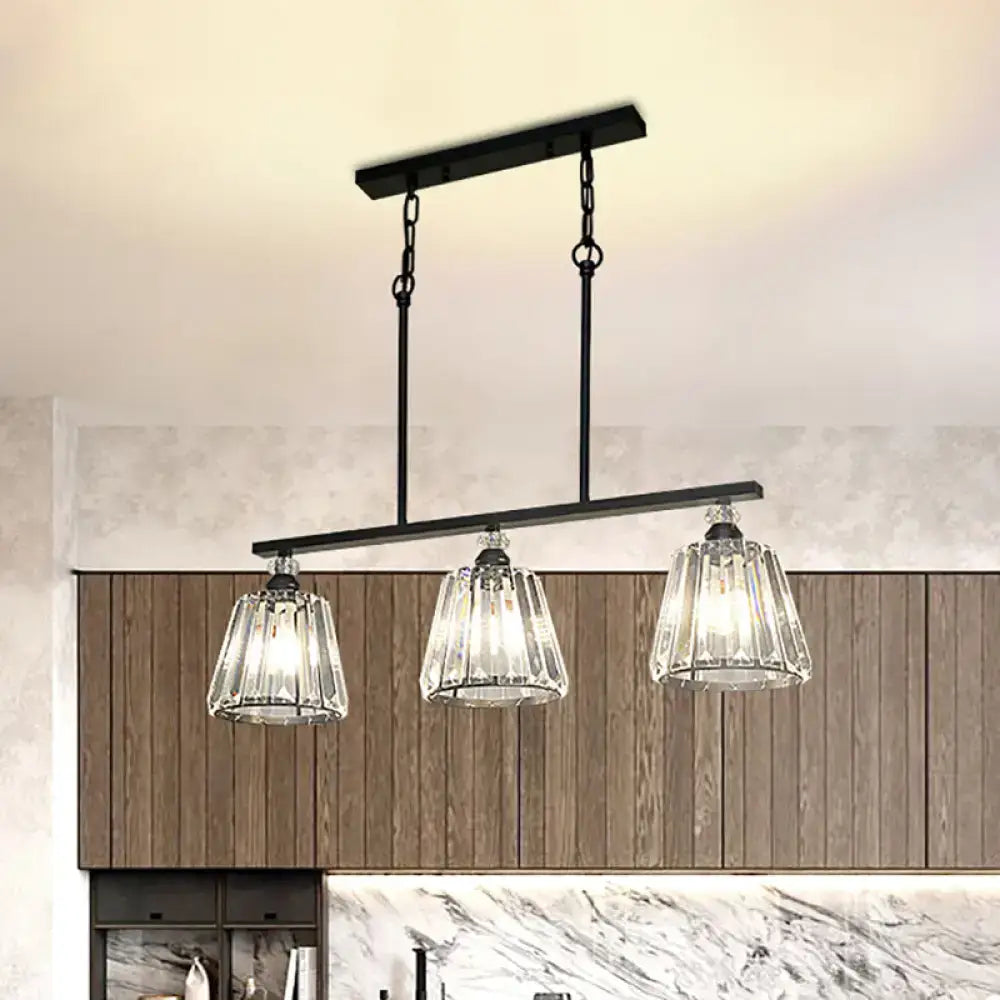 Black Crystal Industrial Cone Three-Light Pendant