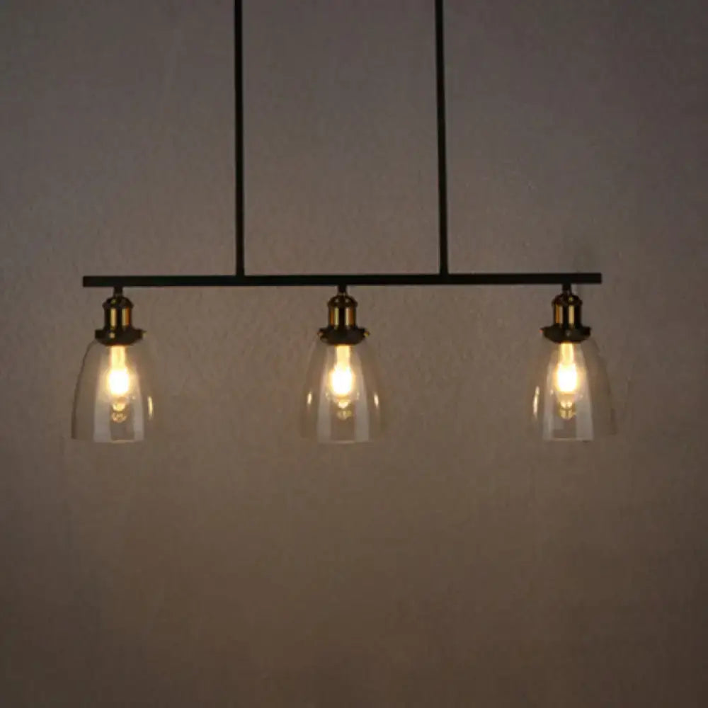 Black Industrial Clear Glass Three-Light Pendant