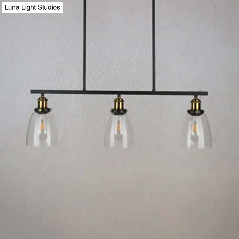 Black Industrial Clear Glass Three-Light Pendant