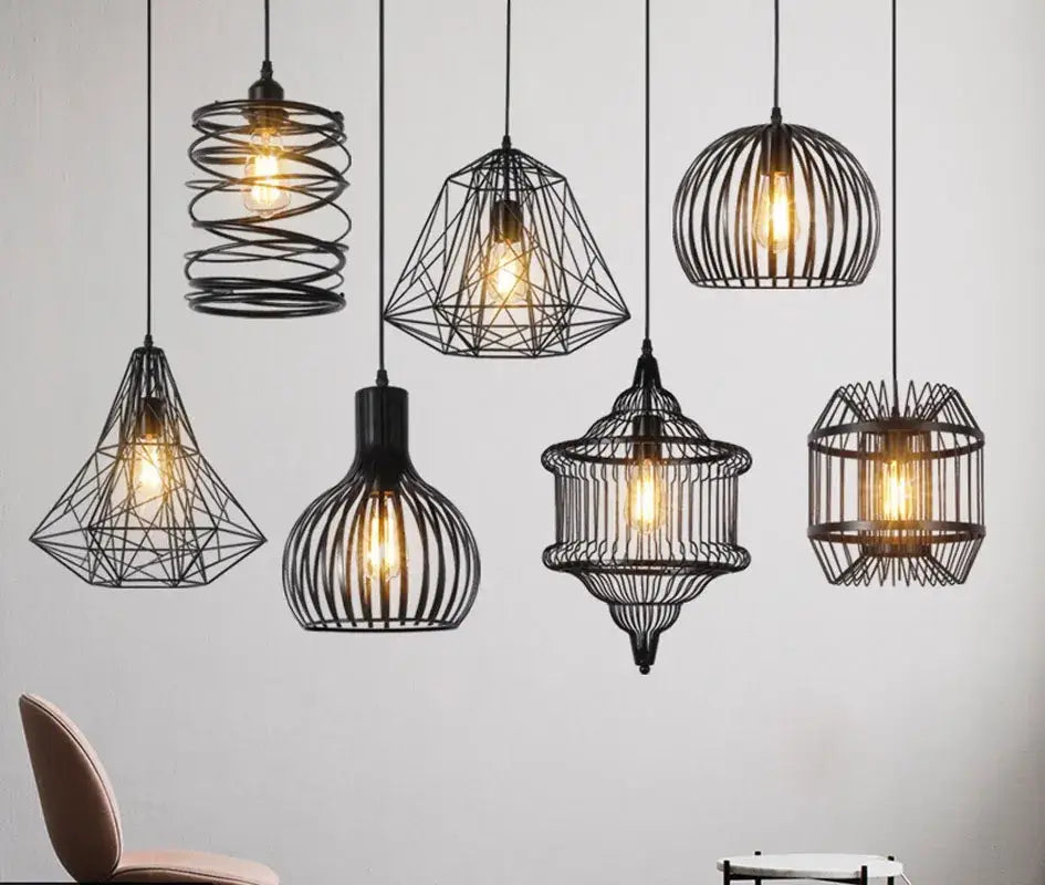 Black Cage Pendant Light for Dining Rooms