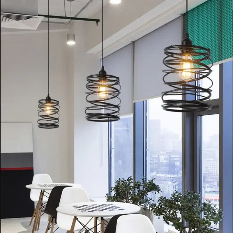 Black Cage Pendant Light for Dining Rooms
