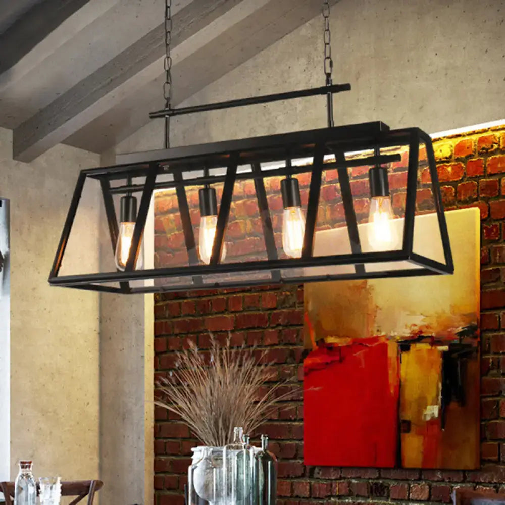 Black Glass Dimmable Four-Lamp Island Pendant