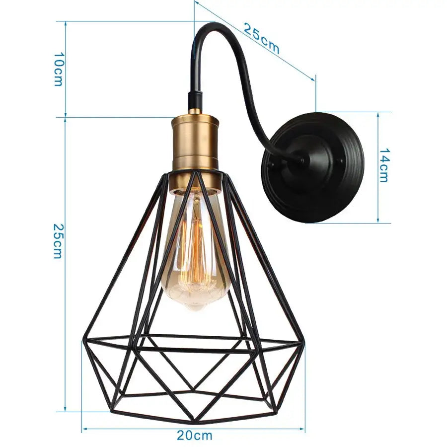 Black Iron Wall Sconce Cage Design with Edison Bulb