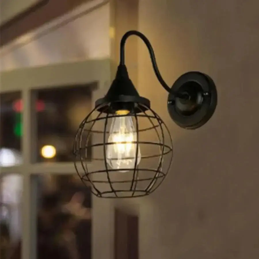 Black Iron Wall Sconce Cage Design with Edison Bulb