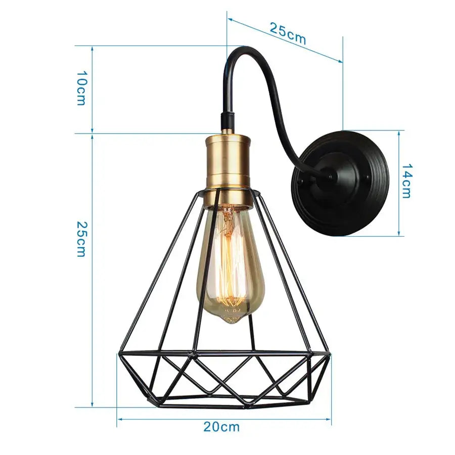 Black Iron Wall Sconce Cage Design with Edison Bulb