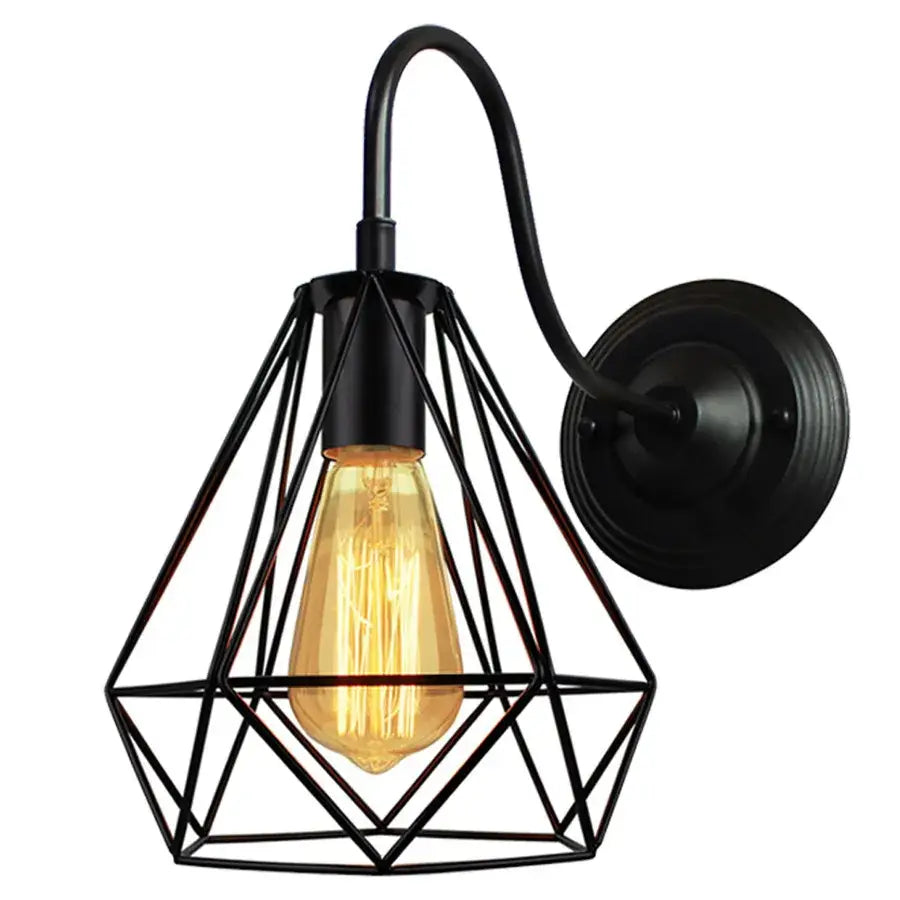 Black Iron Wall Sconce Cage Design with Edison Bulb