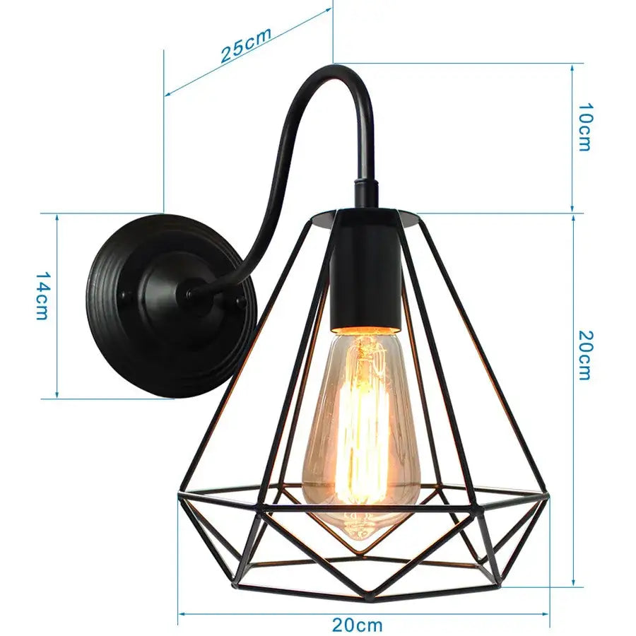 Black Iron Wall Sconce Cage Design with Edison Bulb