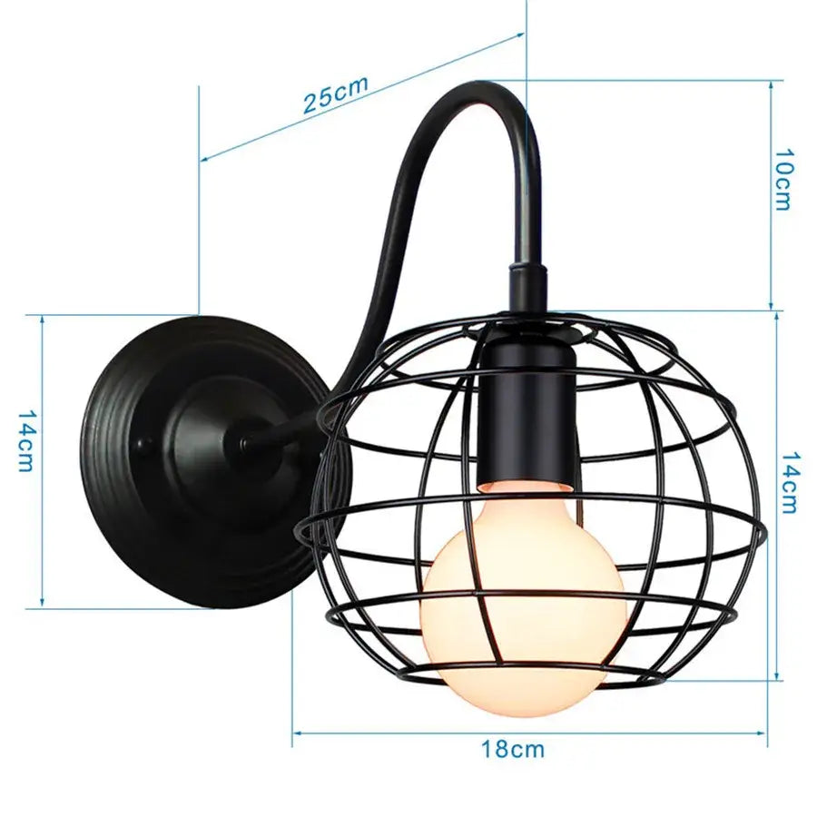 Black Iron Wall Sconce Cage Design with Edison Bulb