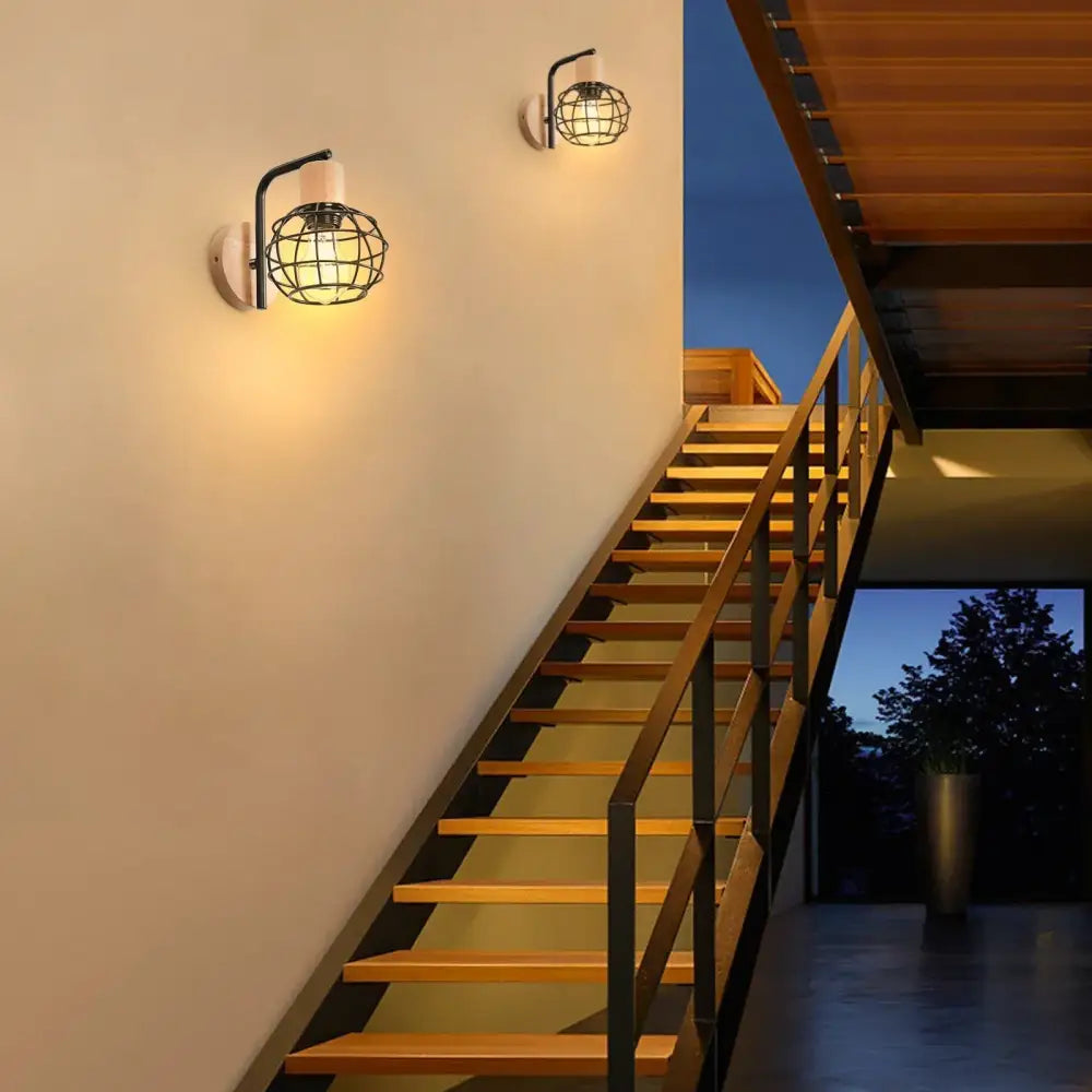 Iron Wood Cage Sconce