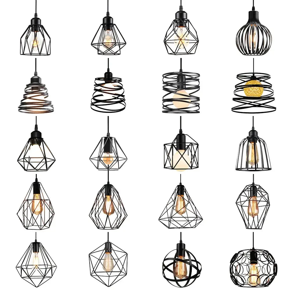 Black Metal Cage Pendant for Compact Dining Space