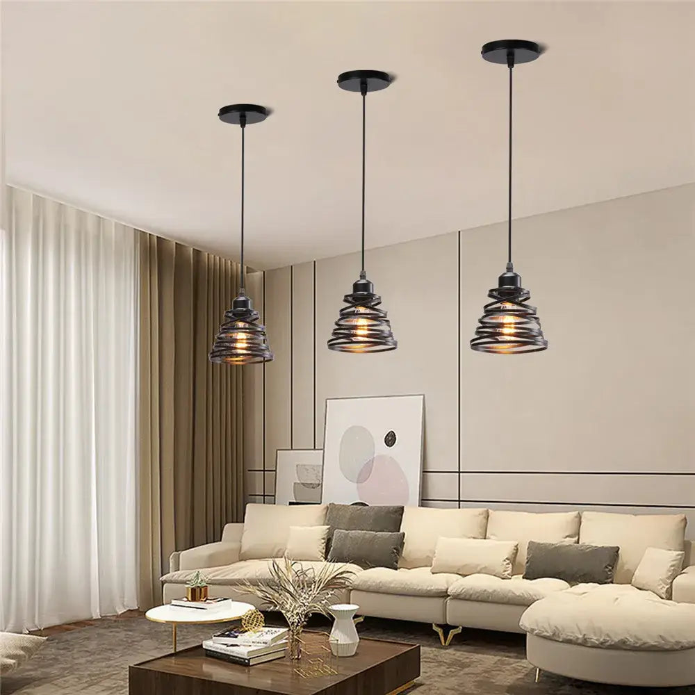 Black Metal Cage Pendant for Compact Dining Space