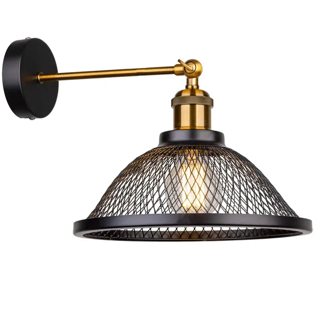 Black Cage Wall Sconce Brass Accent