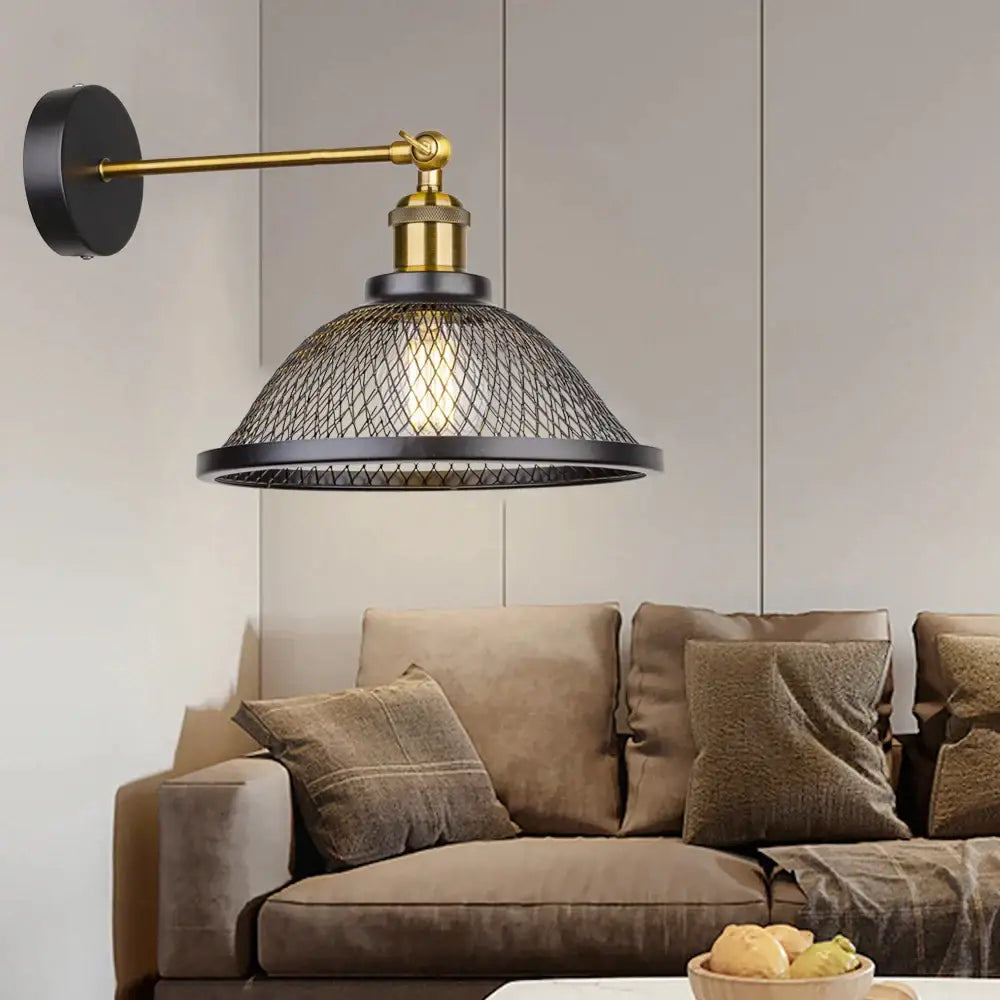 Black Cage Wall Sconce Brass Accent