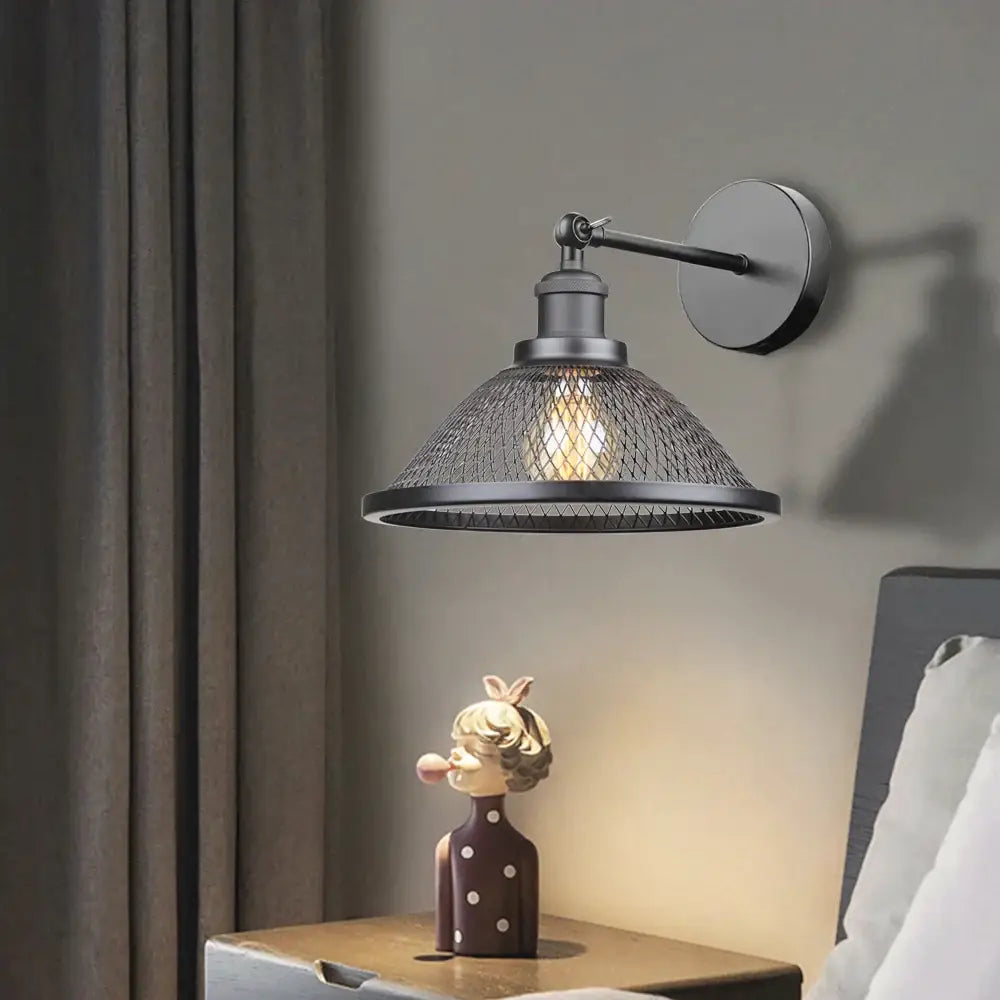 Black Cage Wall Sconce Brass Accent