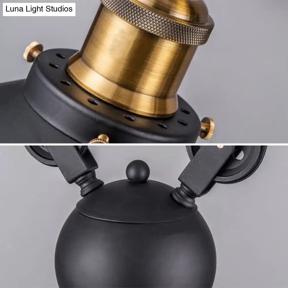 Black Pulley Cone Three-Bulb Pendant Light