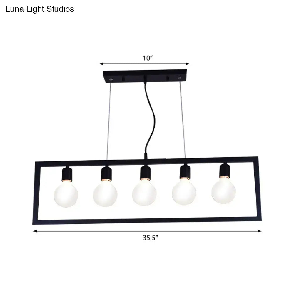 Black Metal Rectangular Five-Light Pendant