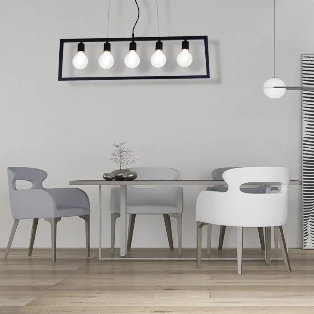 Black Metal Rectangular Five-Light Pendant
