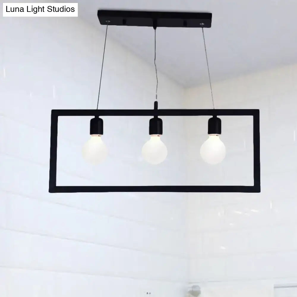 Black Metal Rectangular Five-Light Pendant