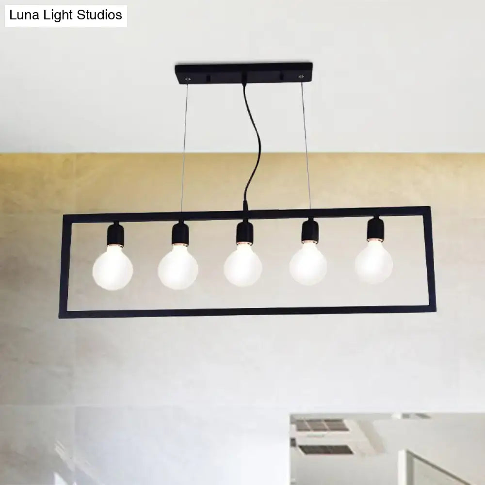 Black Metal Rectangular Five-Light Pendant