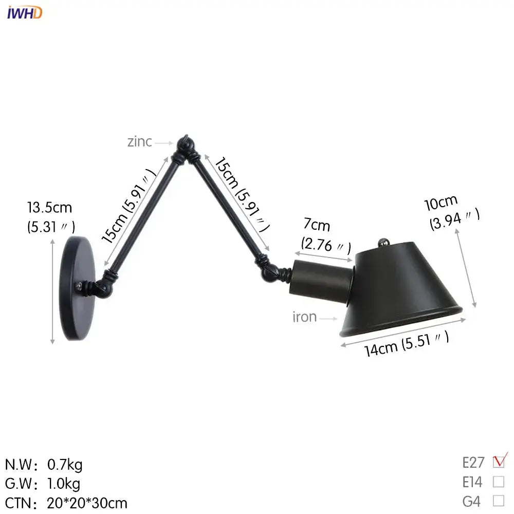 Black Swing Arm Industrial Dining Sconce