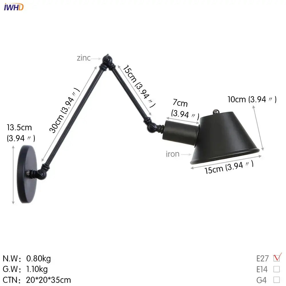 Black Swing Arm Industrial Dining Sconce