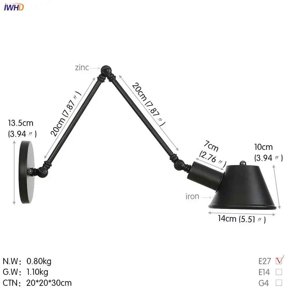 Black Swing Arm Industrial Dining Sconce