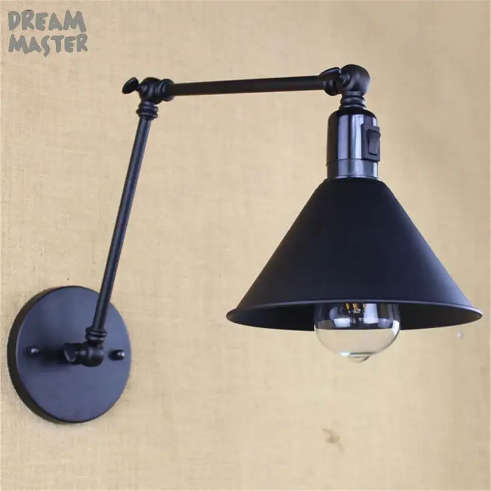 Black Swing Arm Wall Lamp with Built-In Switch