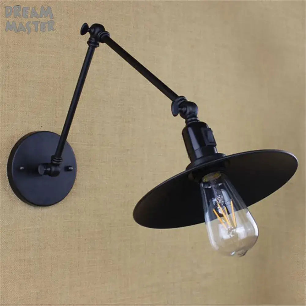 Black Swing Arm Wall Lamp with Built-In Switch