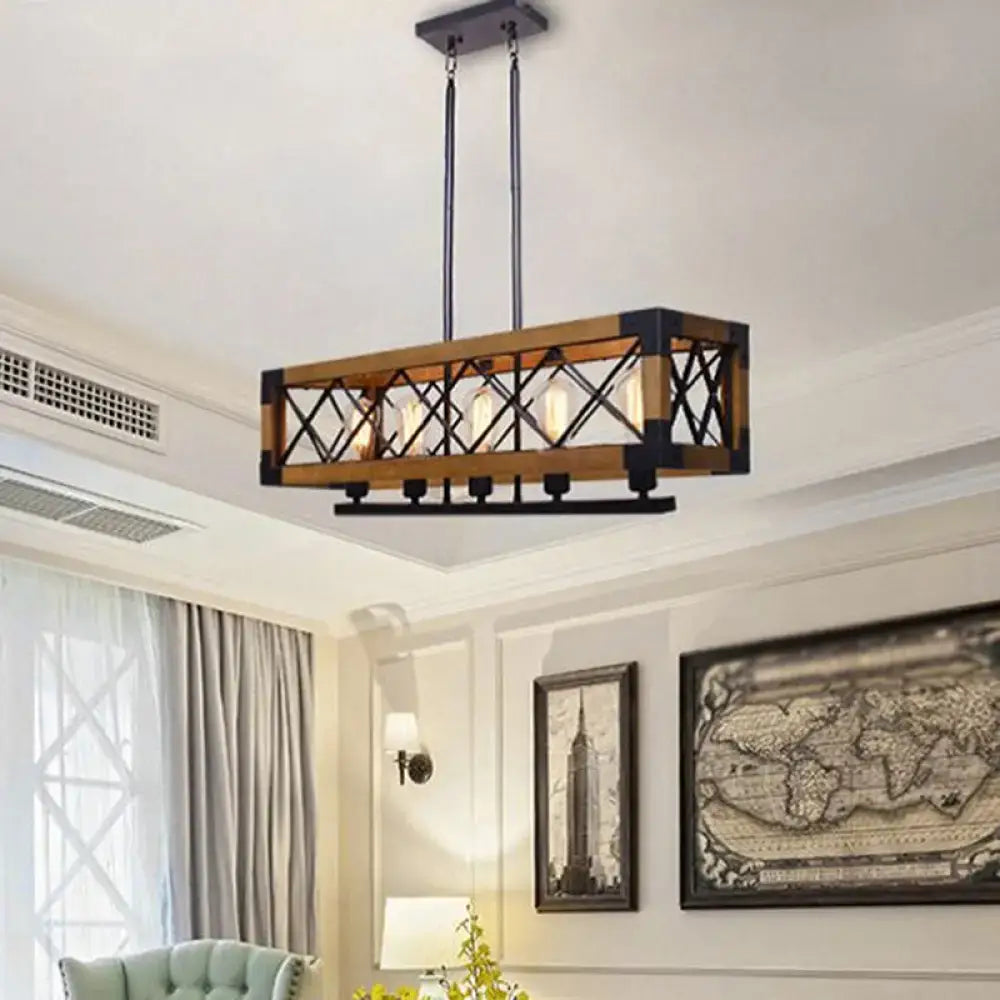 Black Wood Island Chandelier