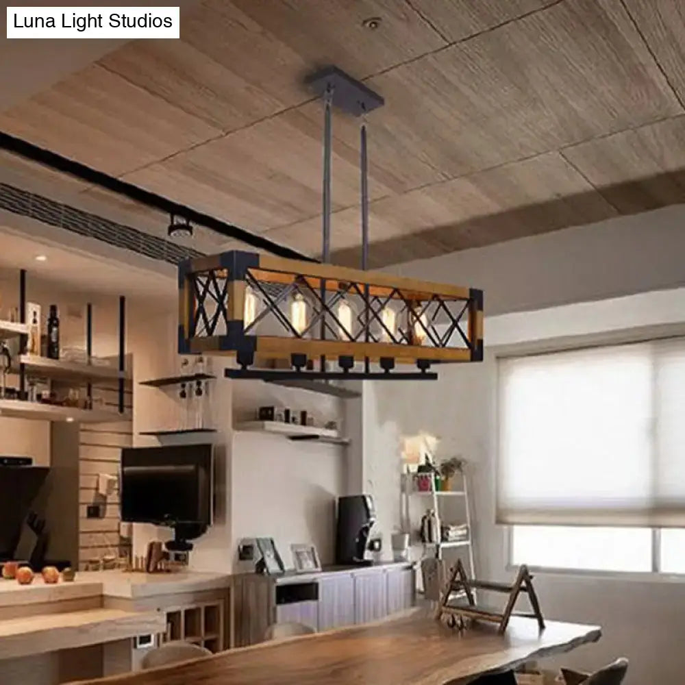 Black Wood Island Chandelier