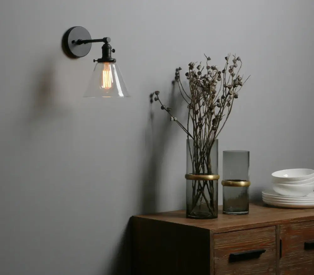 Black Iron Glass Wall Sconce