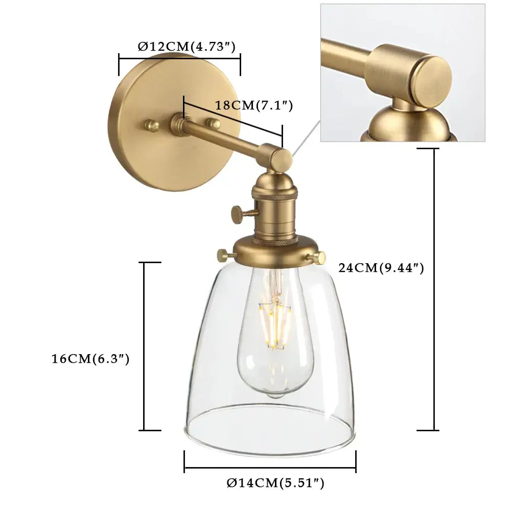 Brass Glass Wall Sconce for Kitchen and Living Area